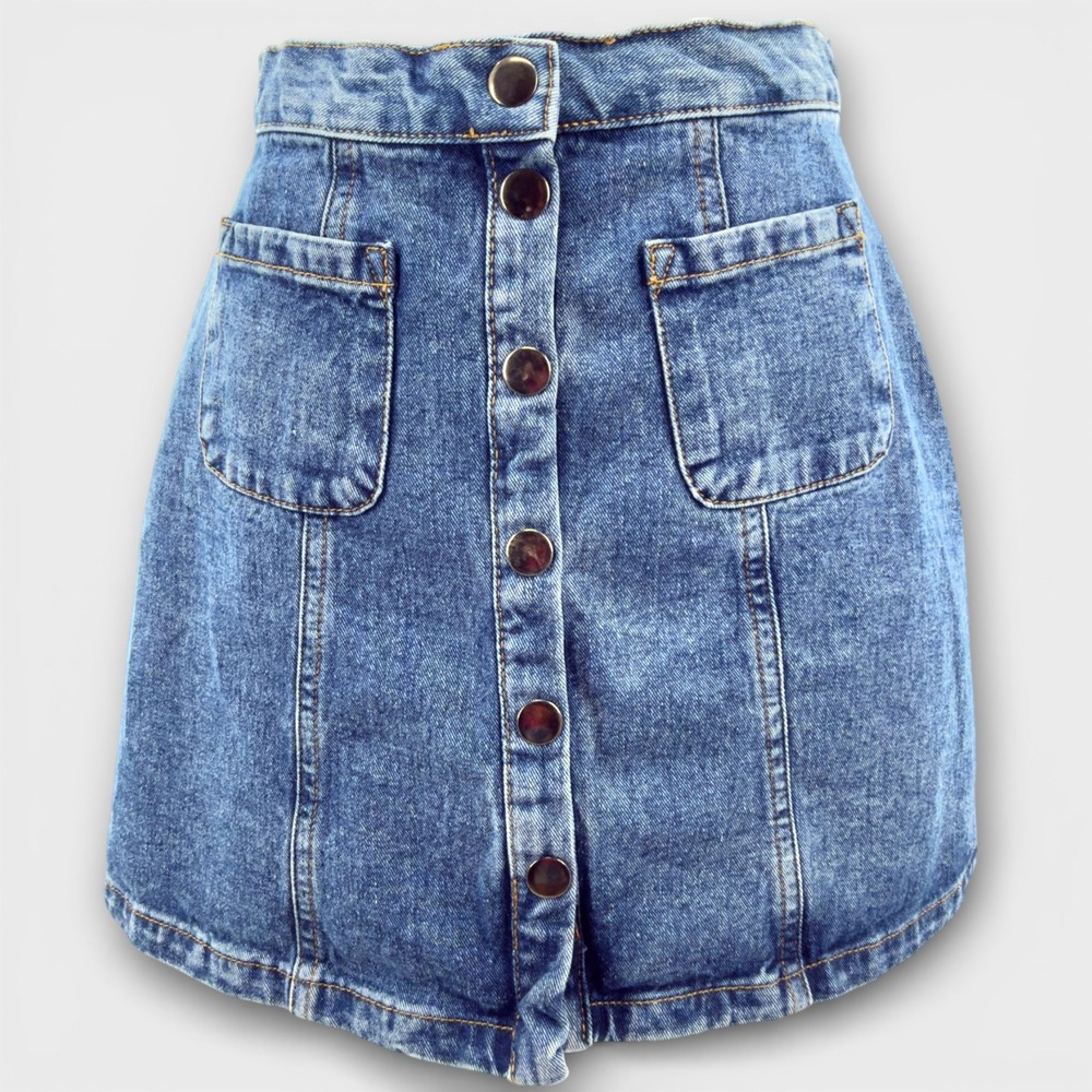 BDG Urban Outfitters Blue Denim Button Front Mini Skirt M Wash Small Indie Retro - Picture 3 of 13
